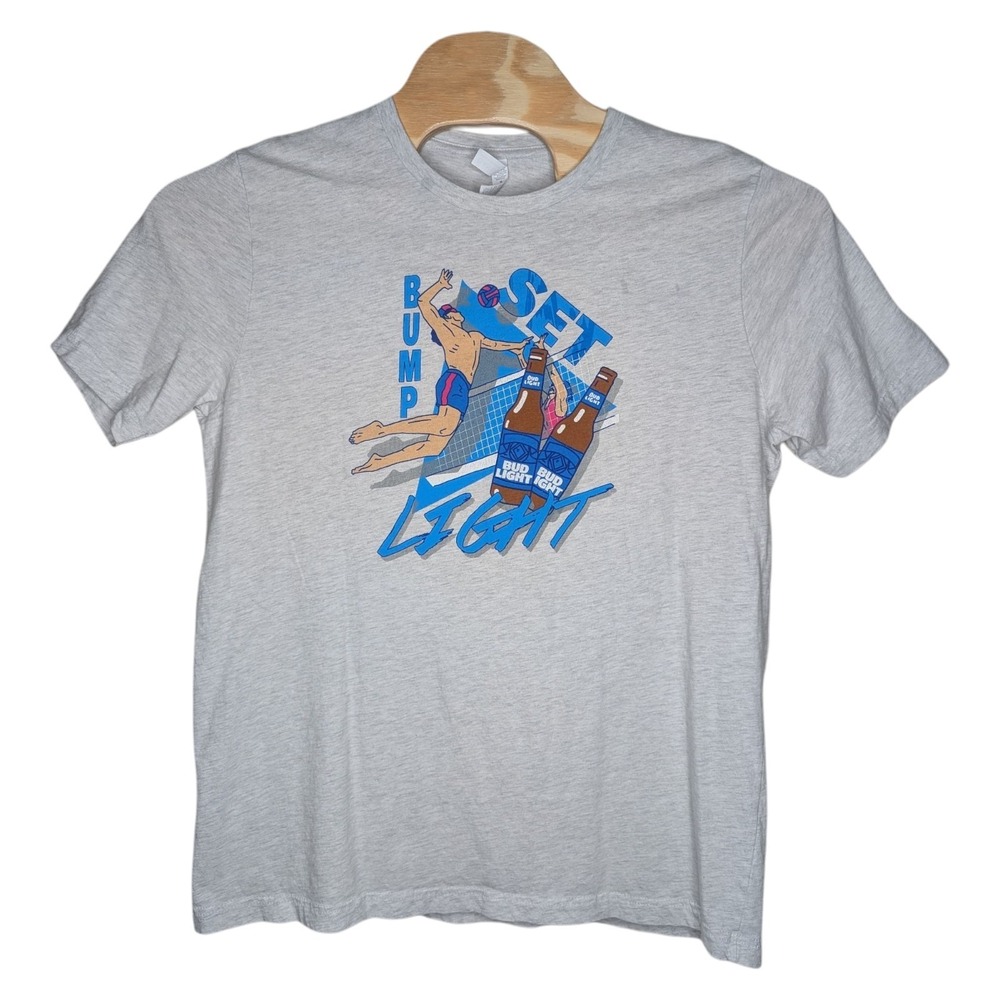 Bud Light Budweiser Volleyball T Shirt Size XL‎ Gray Bump Set Retro Throwback